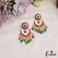 Stunning Floral Motifs Chandbali Jadau Earrings With Green Bead Drops E1018