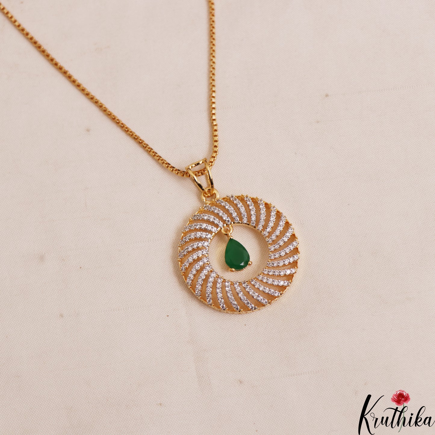 Trendy AD Gold-Tone Chain Pendant Set NC2936