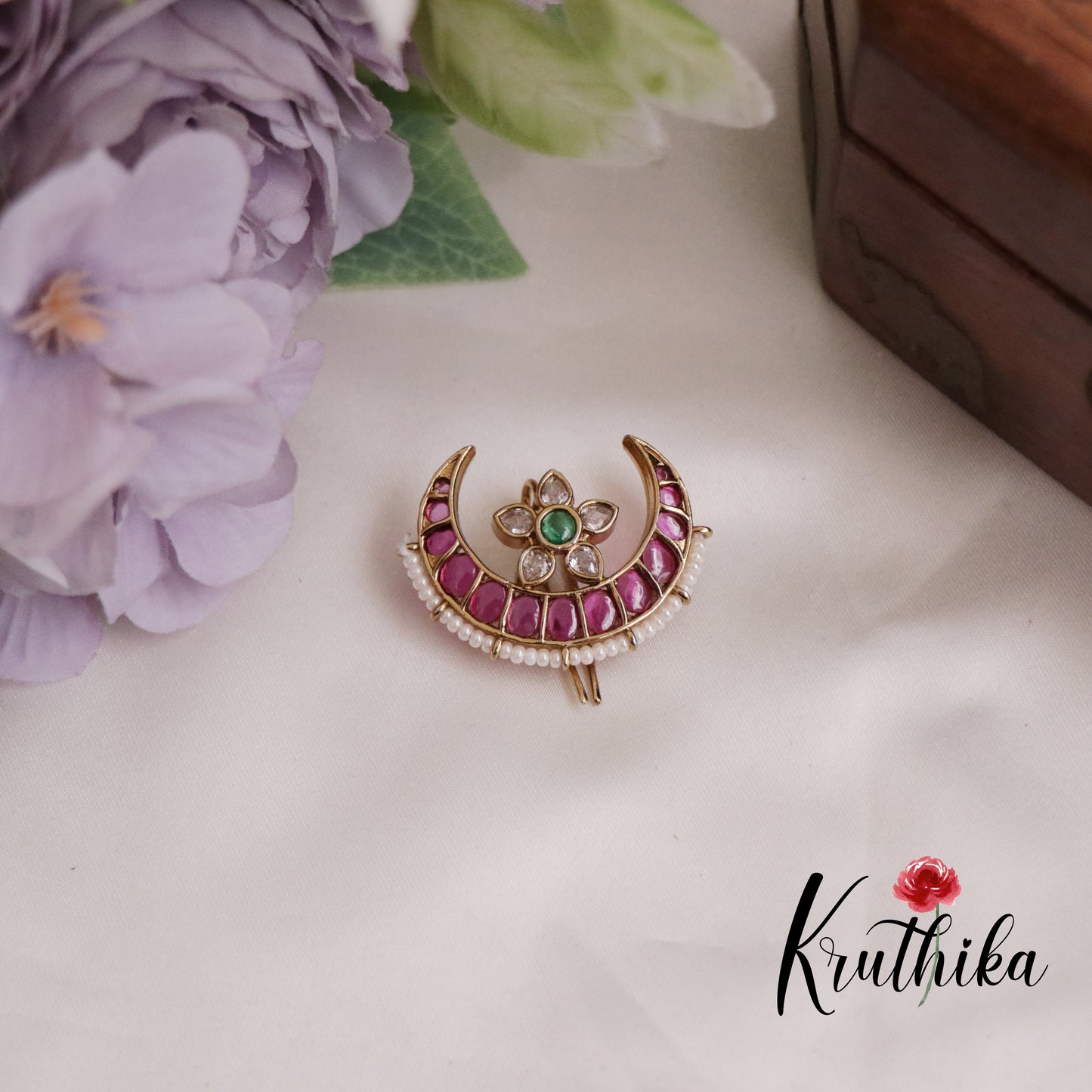 Trendy AD Floral Chandra Surya Hair Ornaments J206