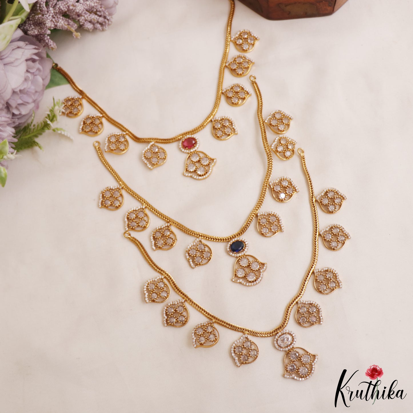 Sparkling Floral Motifs AD Victorian Necklace NC2965 (Available In 5 Colors)