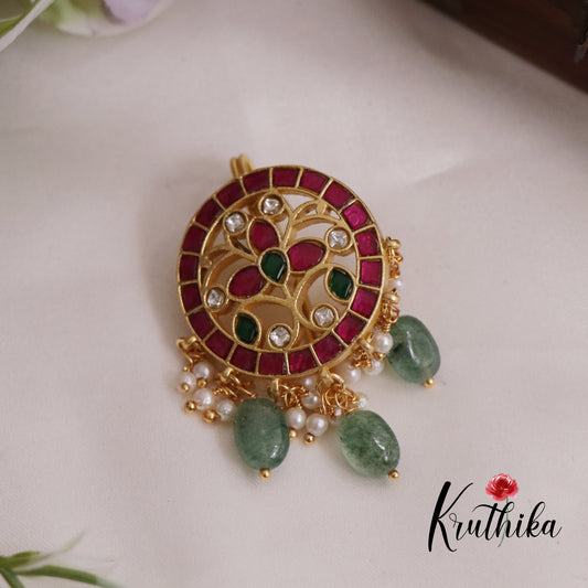 Trendy Jadau Jada Billa with Green Beads Drops J232