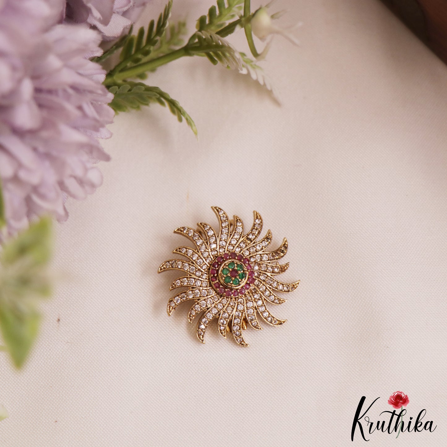 Classic Floral Motifs Chandra Surya AD Hair Ornaments J370