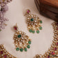 Premium Geometric Teardrop Motifs Jadau Choker With Green Bead Drops NC3011 (Available In 3 Colors)