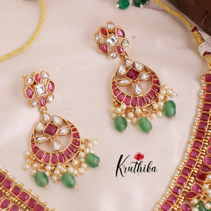 Elegant Jadau Necklace with Pastel Green Beads NC1904