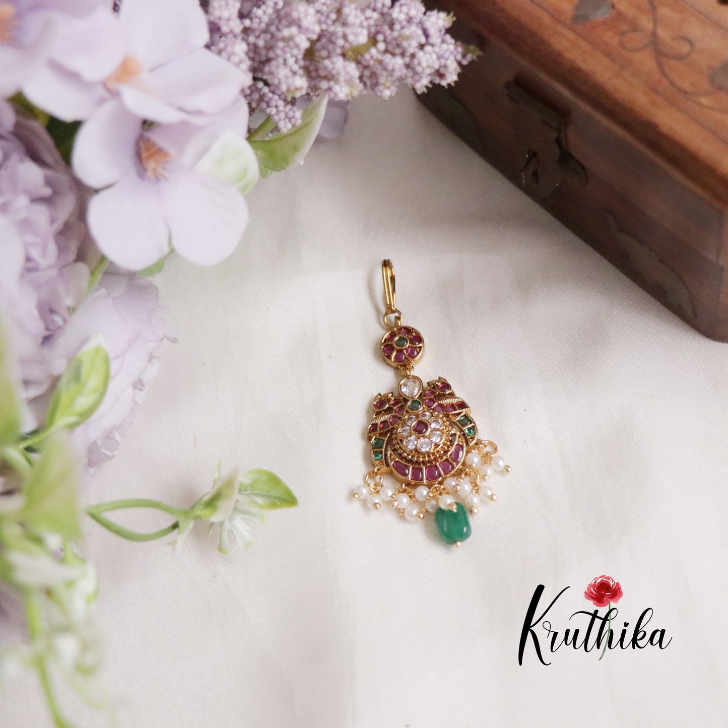 Beautiful Kemp Maang Tikka with Beads Drops MT263