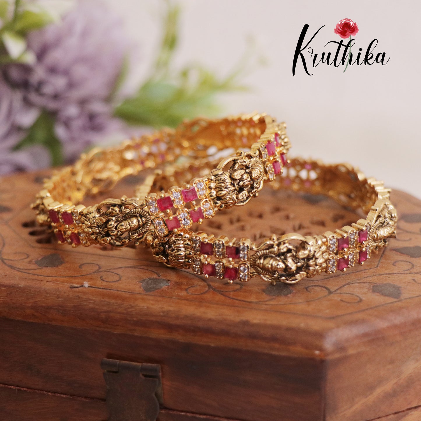 Trendy AD antique Lakshmi Bangles B200 (Aailable in 3 Colours)