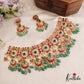 Premium Floral Green Beads Jadau Choker Set With Maang Tikka NC2583