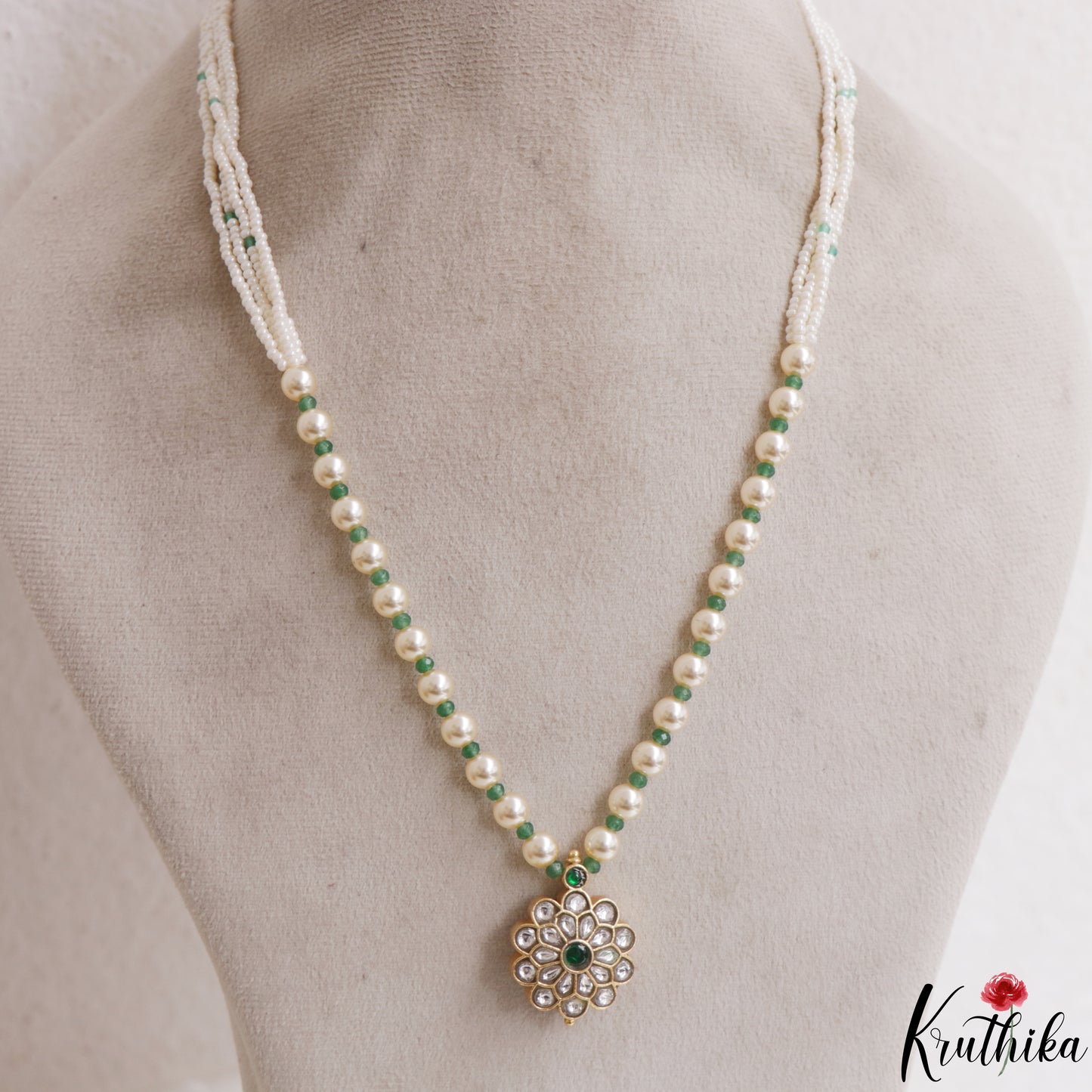 Elegant Floral Motifs Two-in-One Reversible Multi Pearl Strand Mala NC3120 (Available In 2 Colors)