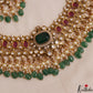 Premium Geometric Teardrop Motifs Jadau Choker With Green Bead Drops NC3011 (Available In 3 Colors)