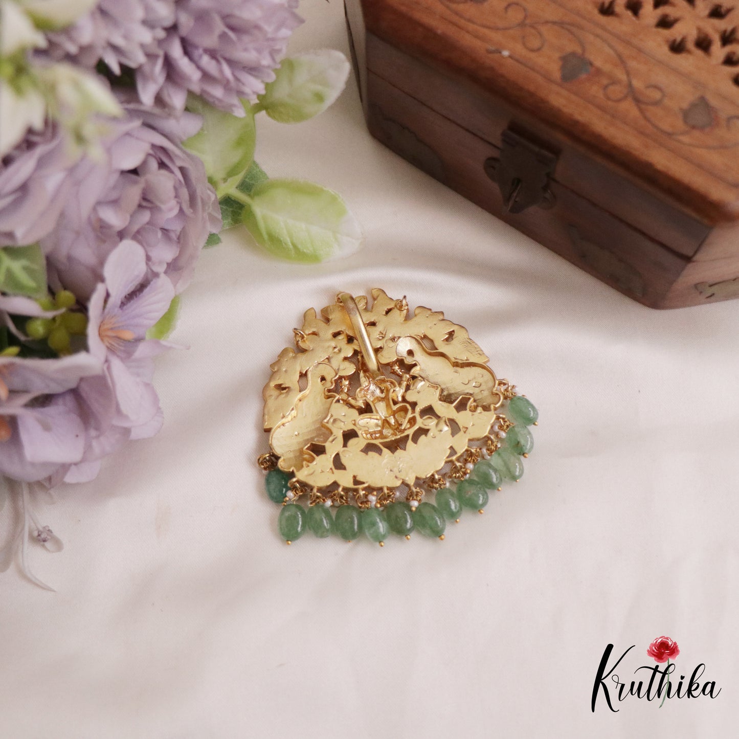 Premium Lakshmi Peacock Motifs Jadau Pendant With Pearl And Bead Drops PS262