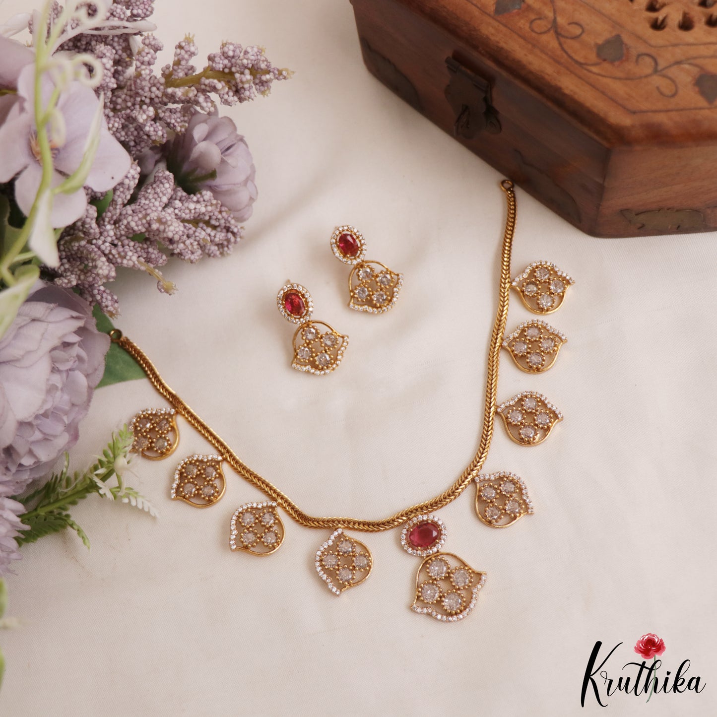 Sparkling Floral Motifs AD Victorian Necklace NC2965 (Available In 5 Colors)