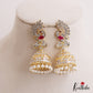 Sparkling Peacock Motifs AD Jhumkas With Pearl Drops E1095 (Available In 3 Colors)