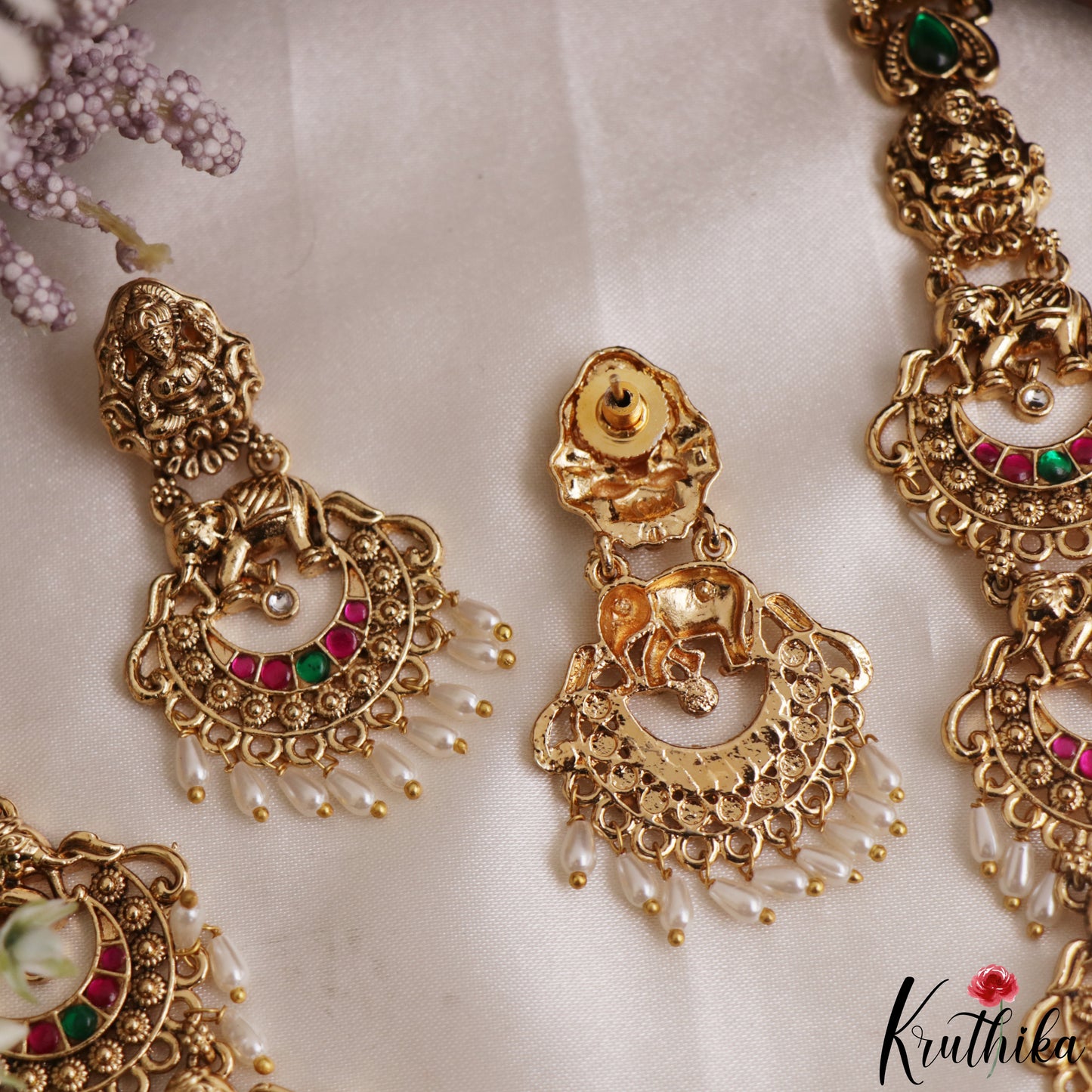 Classic Antique Nagas Lakshmi Elephant Jadau Haaram With Rice Pearl Drops LH2166