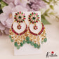 Stunning Floral Motifs Chandbali Jadau Earrings With Green Bead Drops E1018