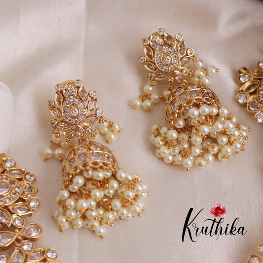 Beautiful AD Kundan Lotus Choker with Golden Beads Drops NC2379