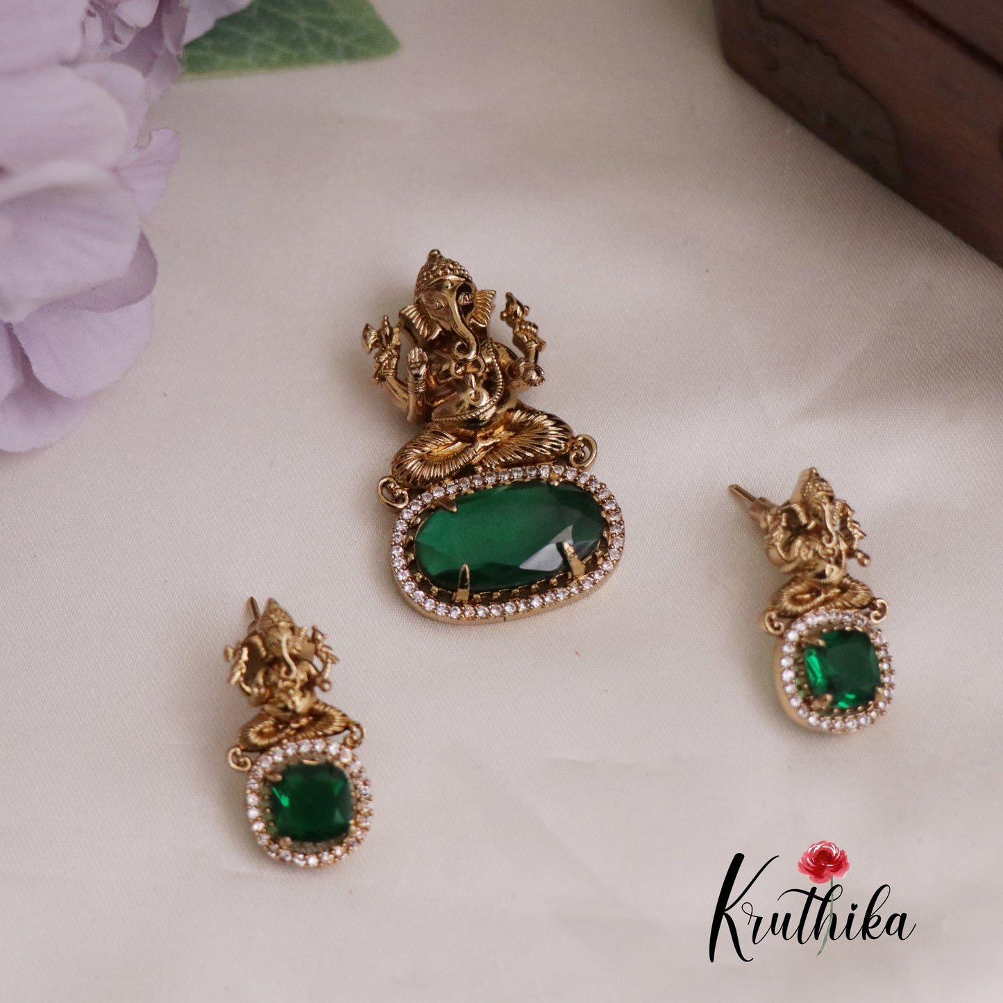Trendy CZ Victorian Ganesh Pendant Set PS233 (Available in 2 Colors)