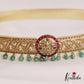 Stunning Antique Lakshmi Motifs Jadau Hip Belt With Green Bead Drops V330