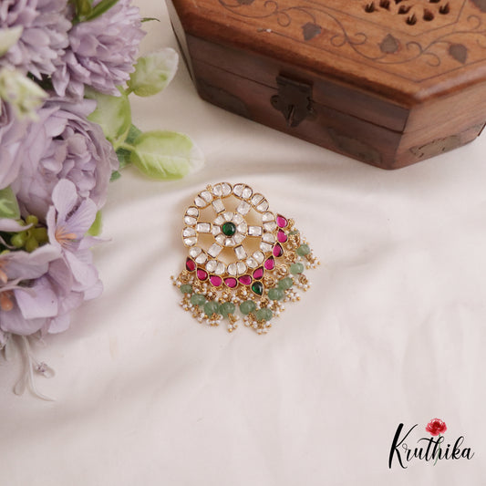 Elegant Floral Kundan Pendant With Pearl And Bead Drops PS265
