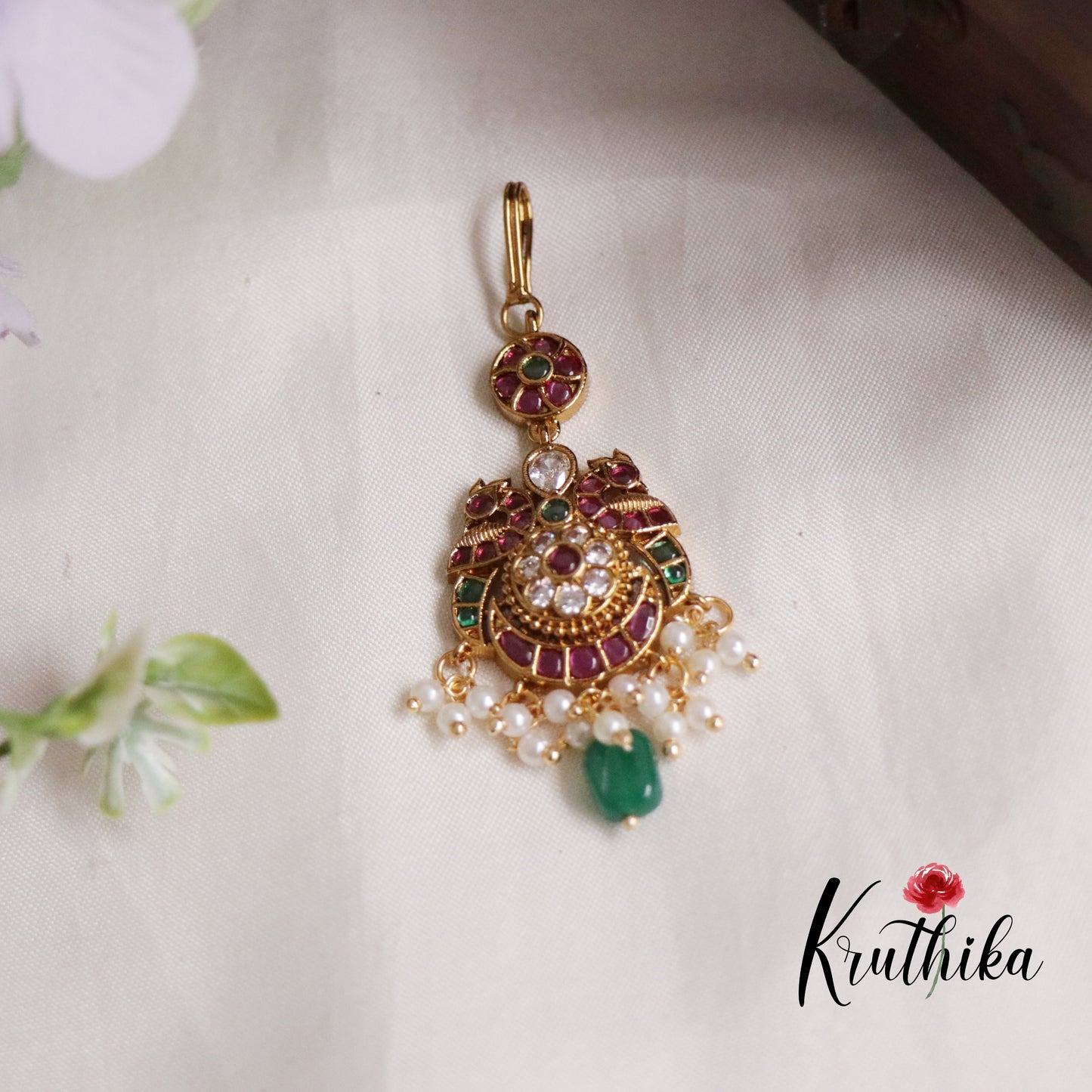 Beautiful Kemp Maang Tikka with Beads Drops MT263