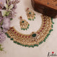 Premium Geometric Teardrop Motifs Jadau Choker With Green Bead Drops NC3011 (Available In 3 Colors)