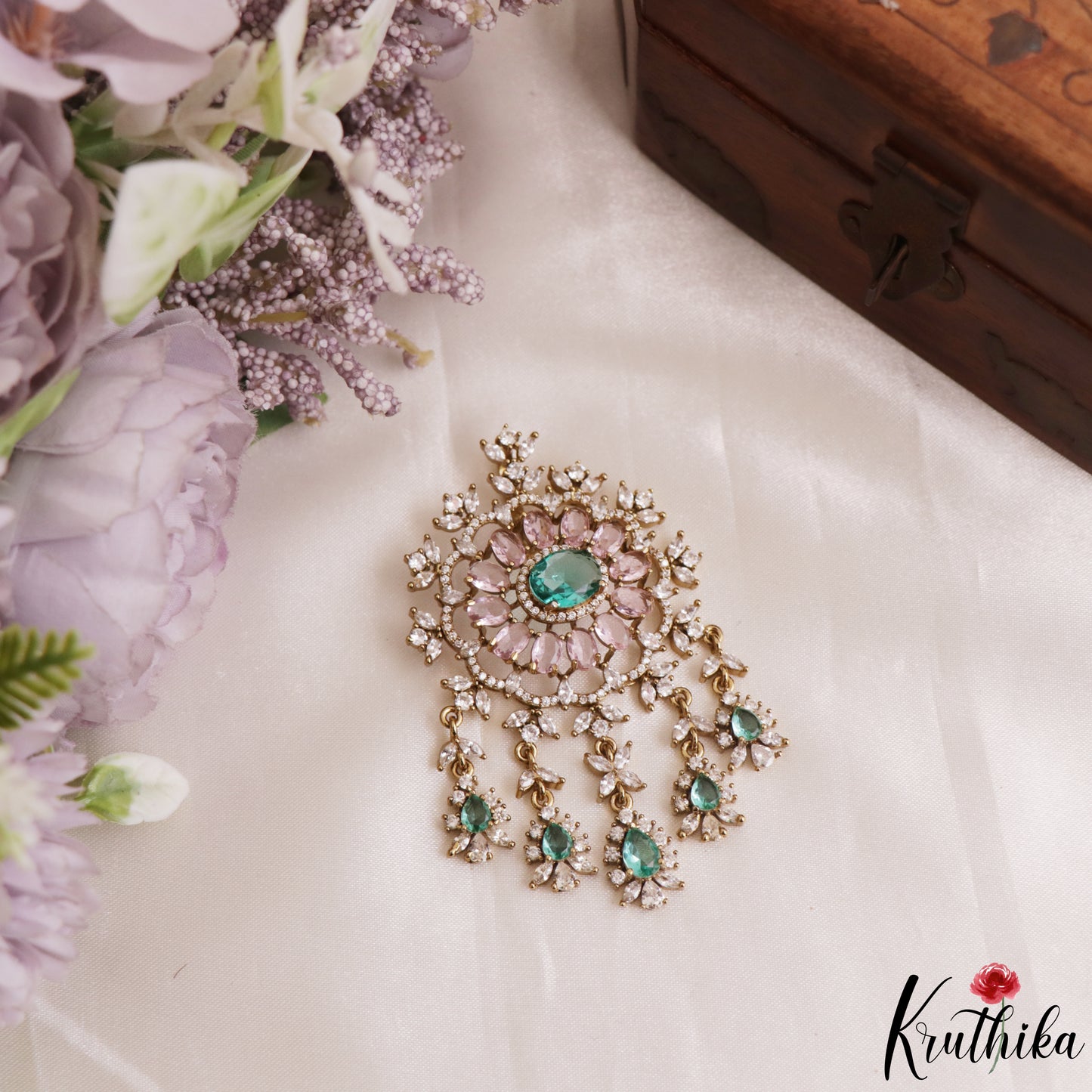 Classic Floral Motifs CZ Victorian Pendant Set PS302