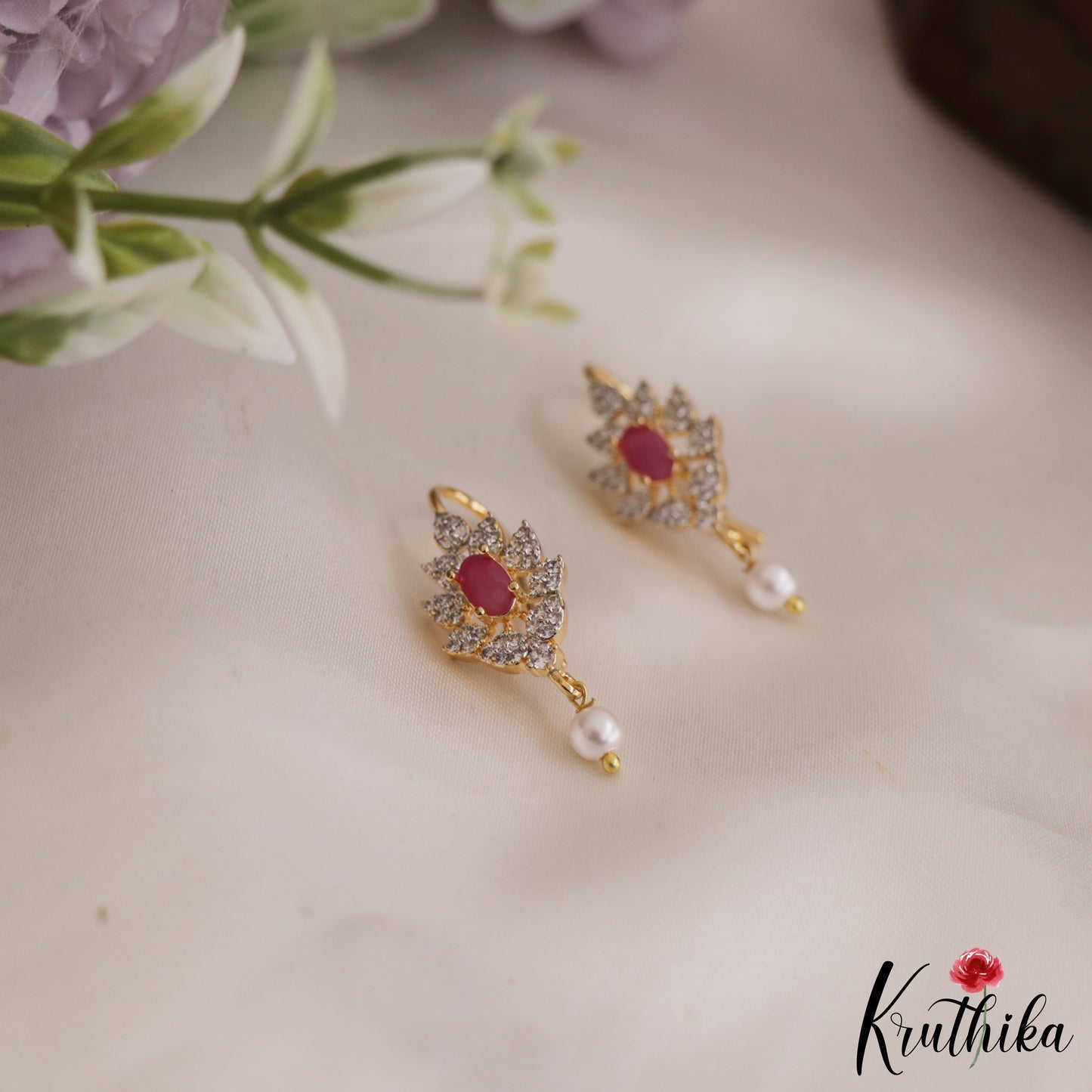 Trendy Floral Earcuffs | Upper Earrings | Bugadi Earrings With Pearl Drop E888 (Available in 3 Colours)