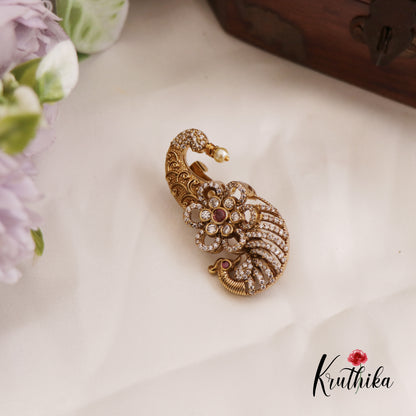 Trendy CZ Floral Peacock Motifs Saree Pin SP49 (Available In 2 Colors)