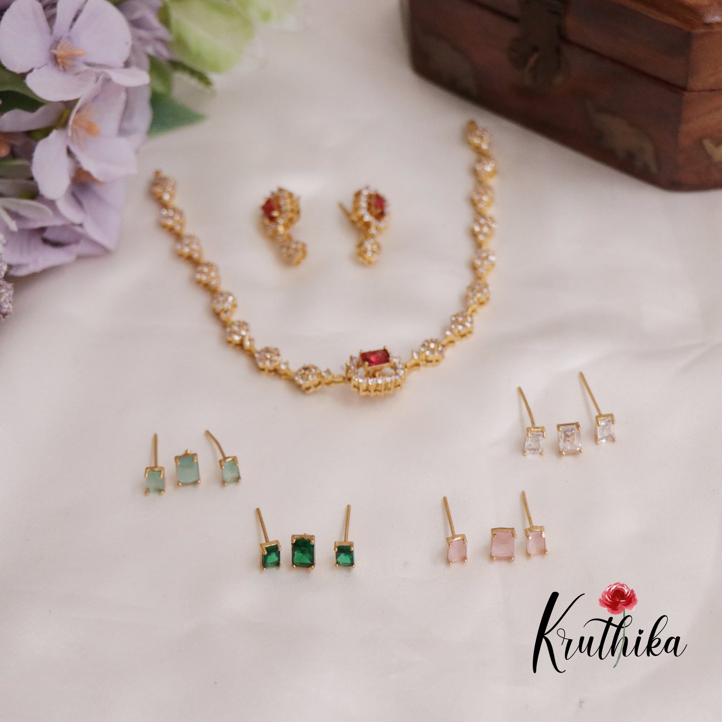 Simple CZ Victorian changeable Stone Necklace NC2299