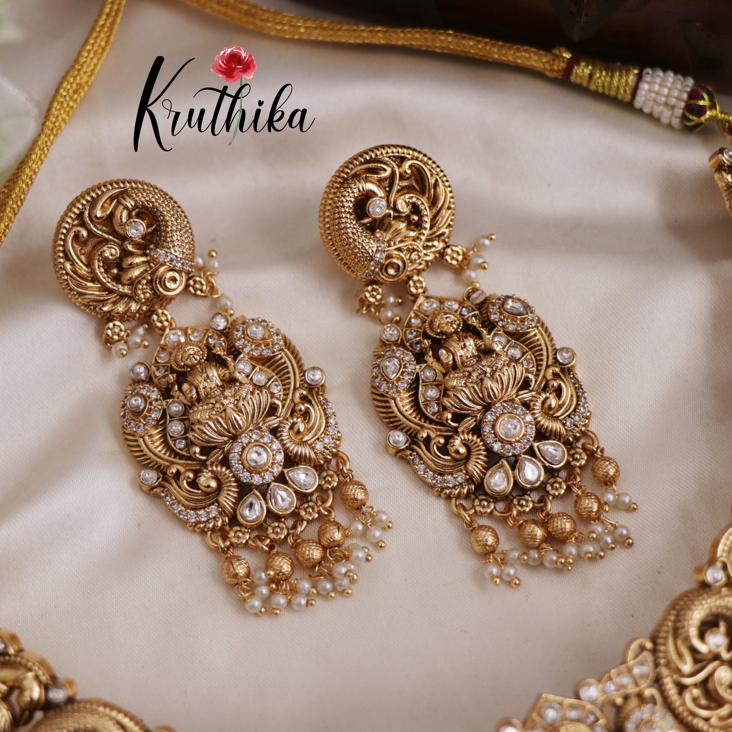 Premium Bridal Lakshmi Bead And Pearl Drops Nakshi Choker Set With Maang Tikka NC2587 (Available In 2 Colors)