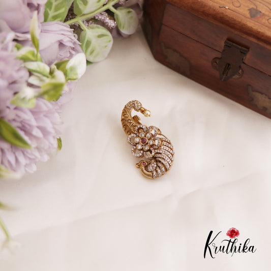 Trendy CZ Floral Peacock Motifs Saree Pin SP49 (Available In 2 Colors)