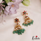 Stunning Floral Motifs Jadau Jhumka With Green Bead Drops E1016