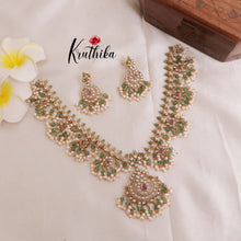 Elegant Victorian AD Stones Guttaposalu Necklace with Pastel Green Beads Drops NC1948