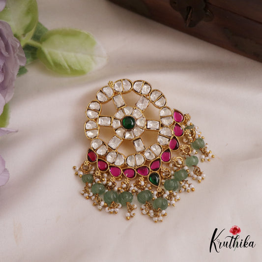 Elegant Floral Kundan Pendant With Pearl And Bead Drops PS265