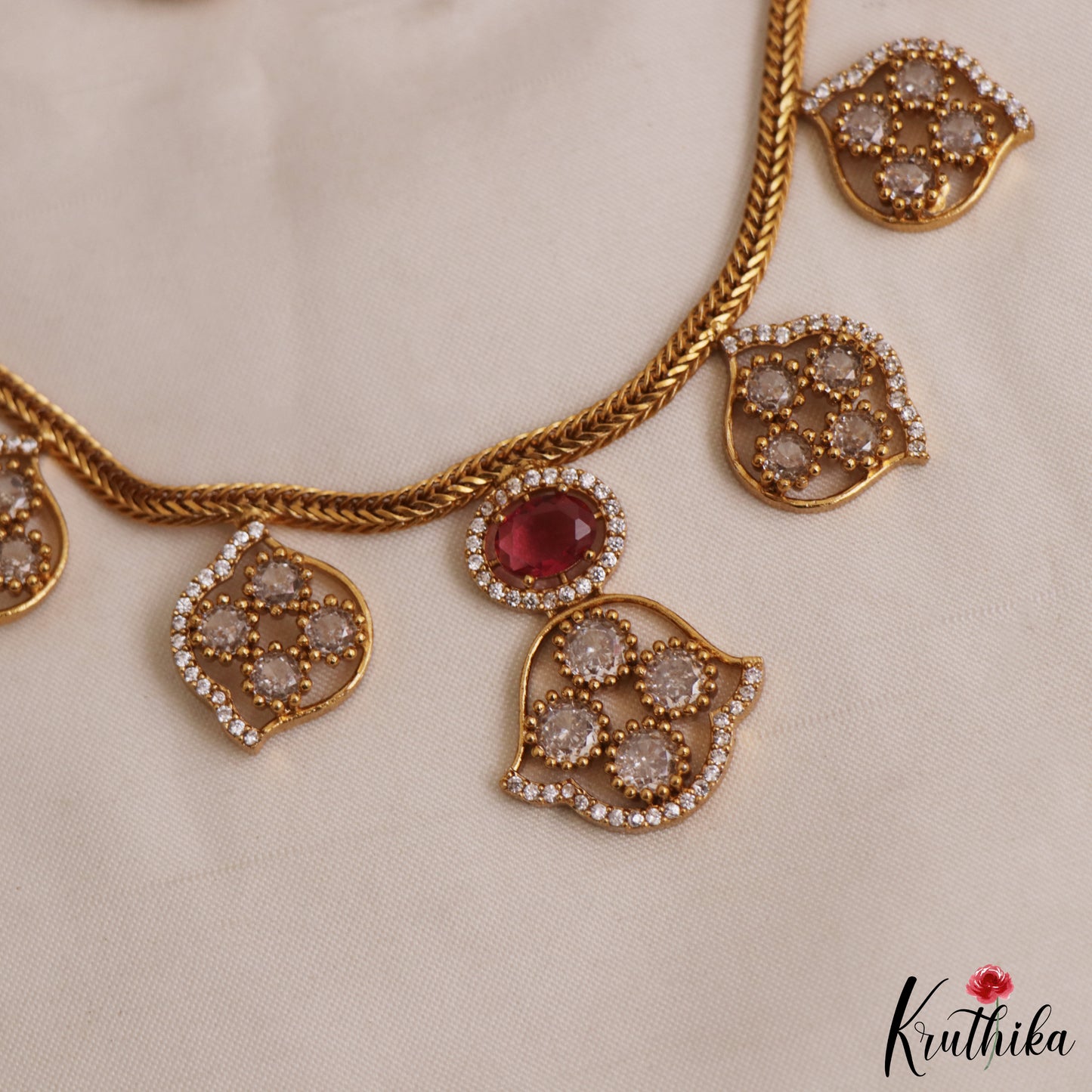 Sparkling Floral Motifs AD Victorian Necklace NC2965 (Available In 5 Colors)
