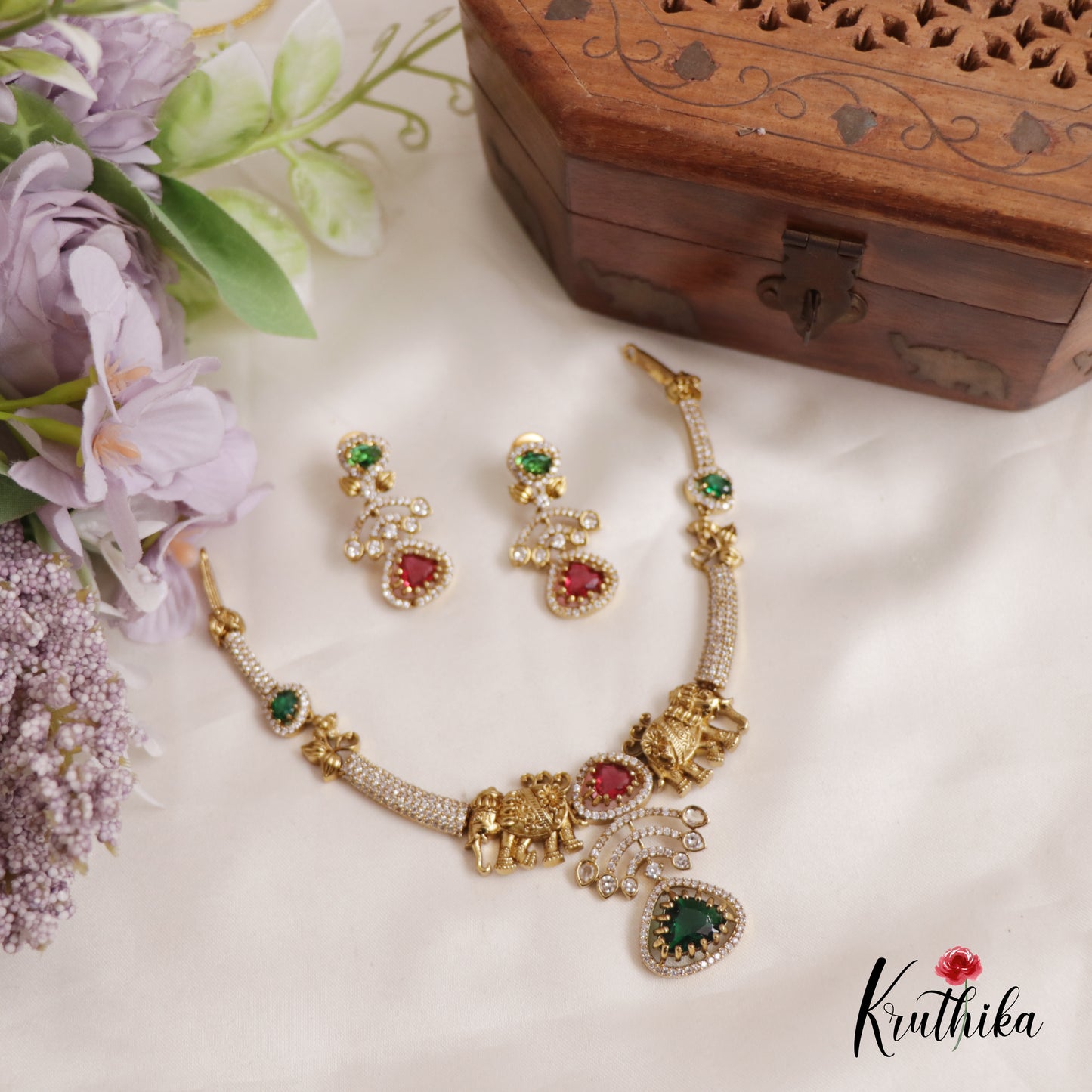 Gorgeous Elephant Motifs Victorian Hasli Necklace NC2578 (Available In 3 Colors)