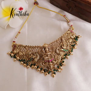 Elegant Jadau Nakshi Temple choker with Peacock Design - NC1916