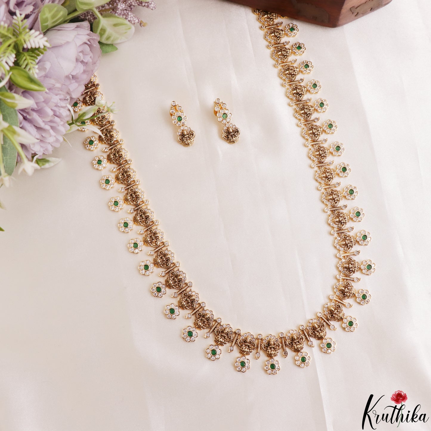 Classic Antique Nagas Lakshmi Floral Motifs Temple Haaram LH2186 (Available In 2 Colors)