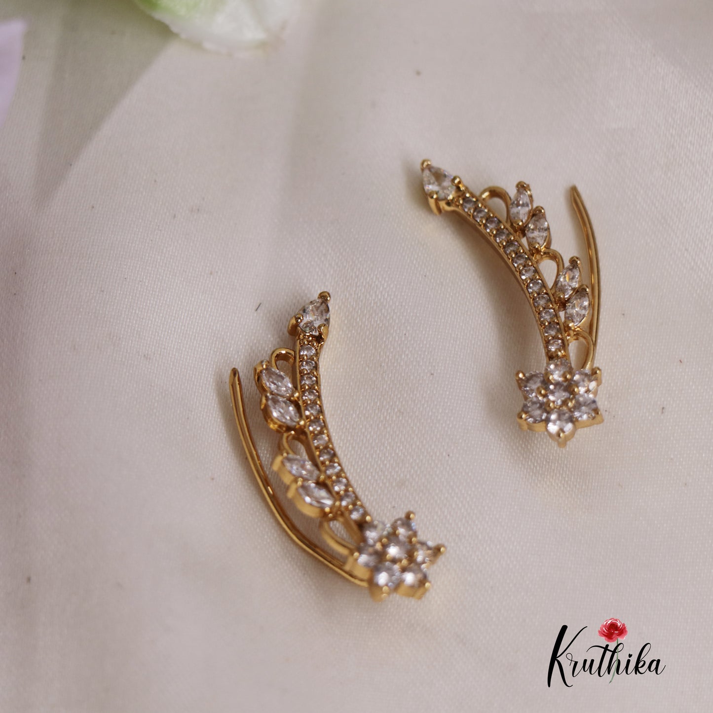 Premium AD Stone Floral Ear Climbers E778 (Available In 3 Colours)