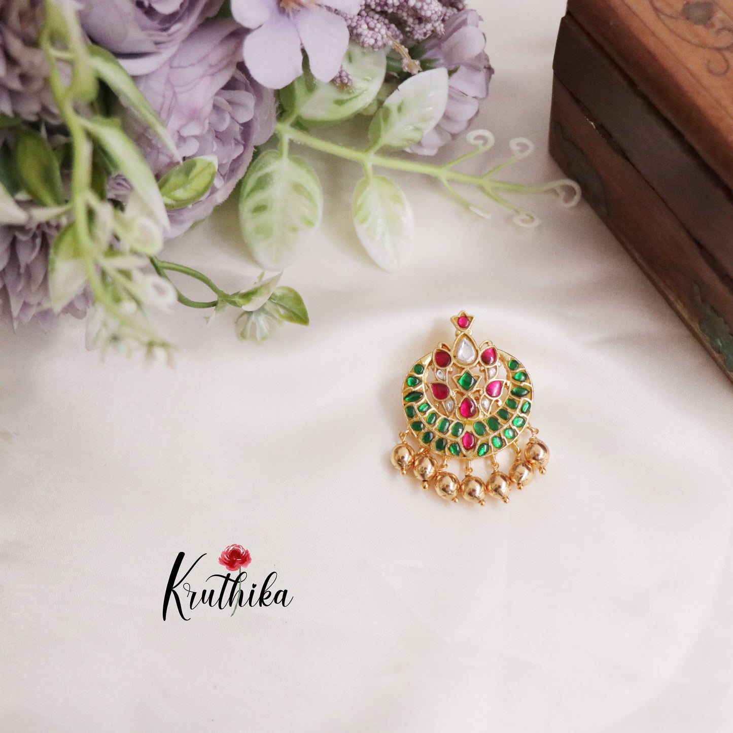 Beautiful Jadau Jada Billa with Golden Beads Drops J198