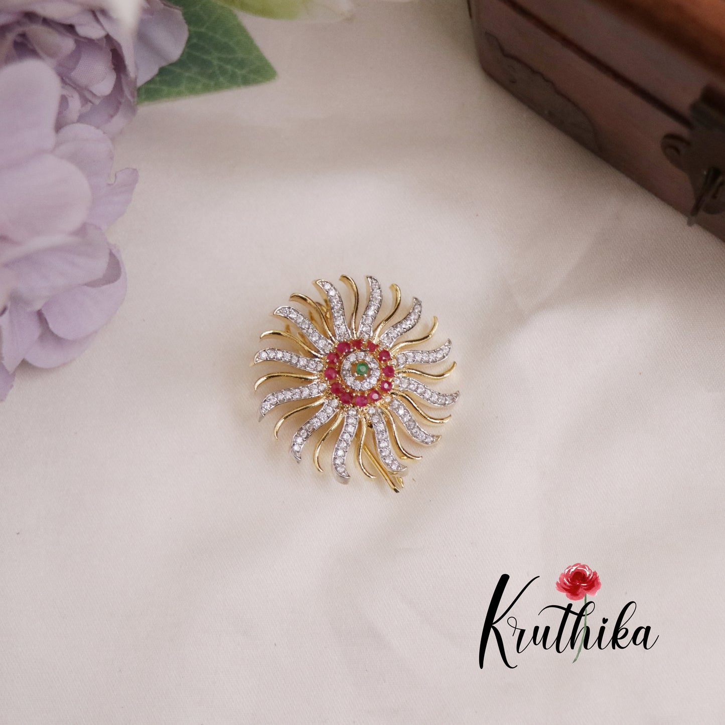 Simple Trendy CZ Sparkling Multi Stone Chandra Surya Hair Ornaments J199