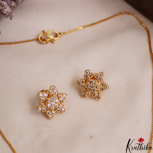 Trendy AD Floral Motifs Gold-Tone Chain Pendant Set NC2929