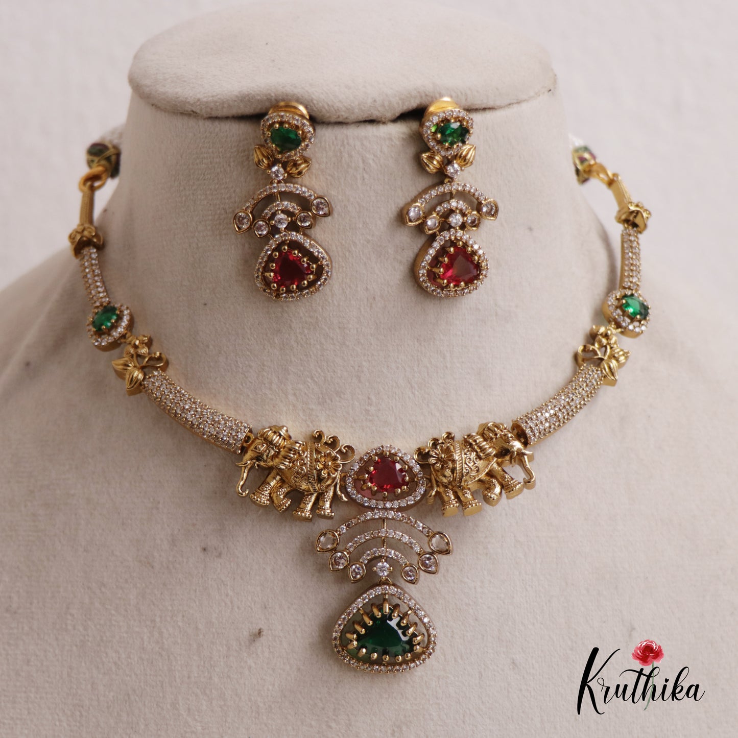 Gorgeous Elephant Motifs Victorian Hasli Necklace NC2578 (Available In 3 Colors)