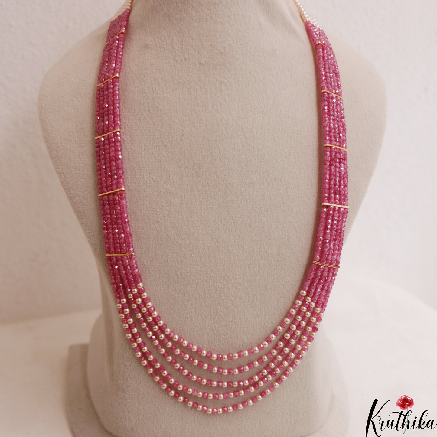 Sparkling Multi Layered crystal & Pearl statement Haaram with floral accents LH2081 (Available In 16 Colors)