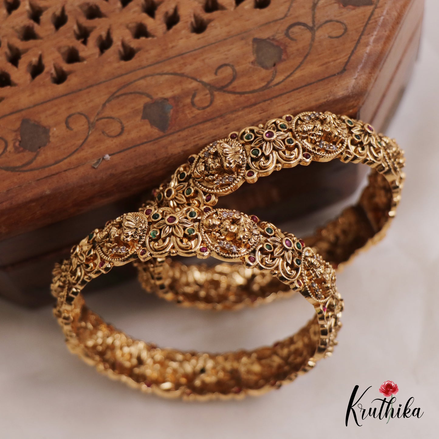 Premium Antique Nagas Lakshmi Openable Kada Bangles B374 (Set Of 2)