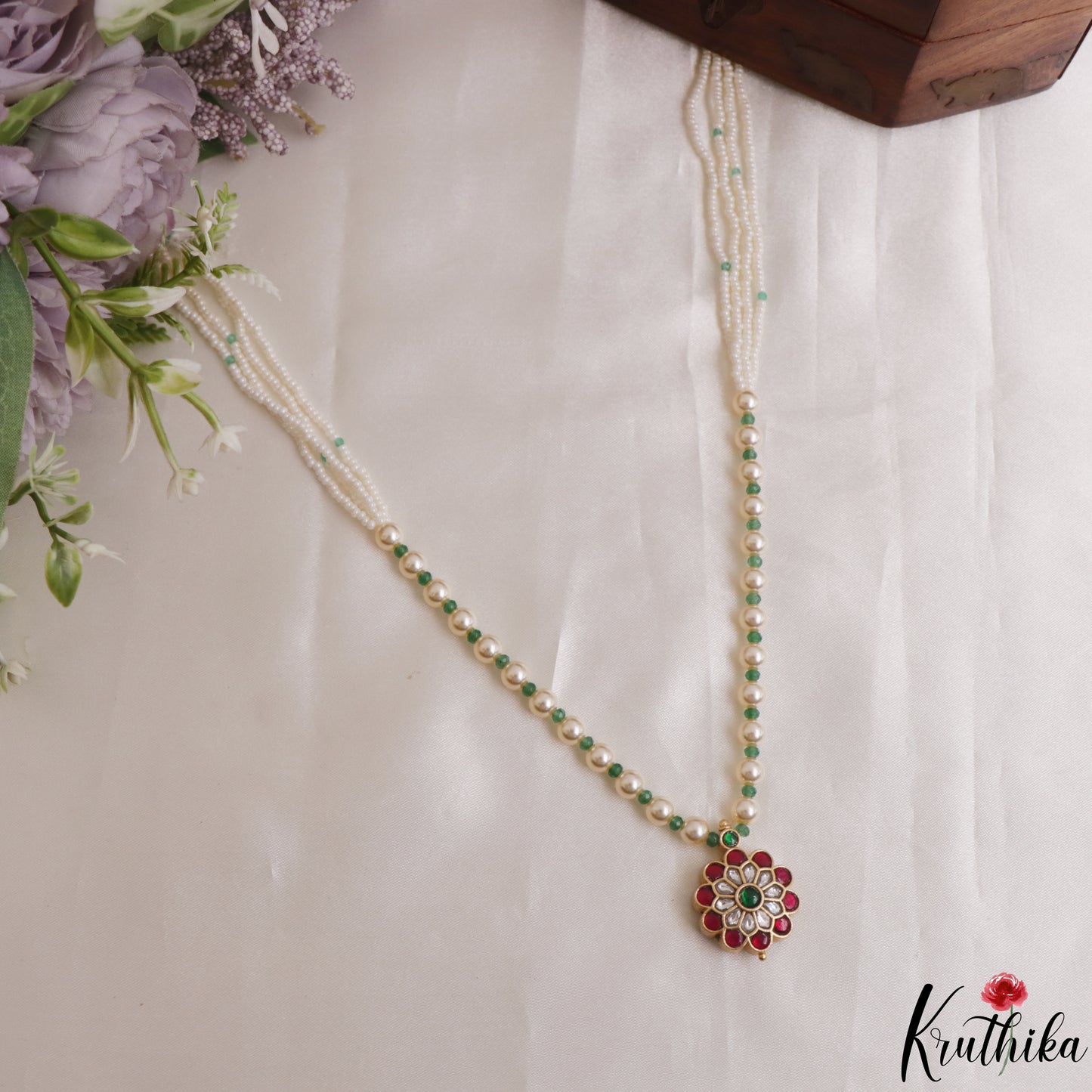 Elegant Floral Motifs Two-in-One Reversible Multi Pearl Strand Mala NC3120 (Available In 2 Colors)