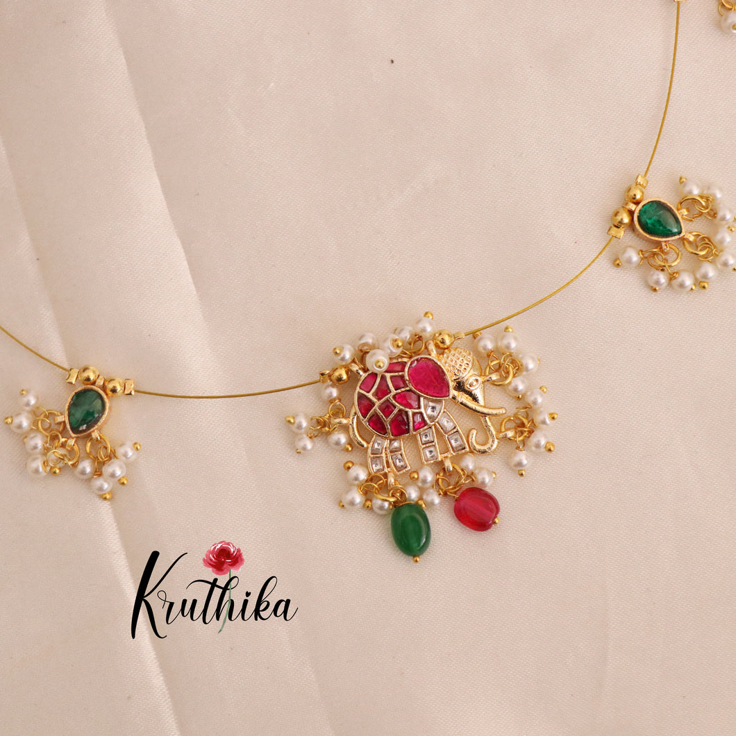 Beautifull jadau Pendent Elephant Invisible chain  NC1958