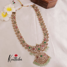 Elegant Victorian jadau Haaram with pastel green beads LH1861