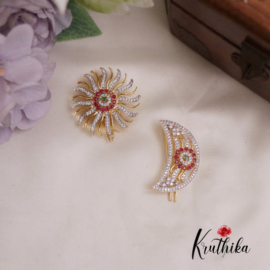 Simple Trendy CZ Sparkling Multi Stone Chandra Surya Hair Ornaments J199