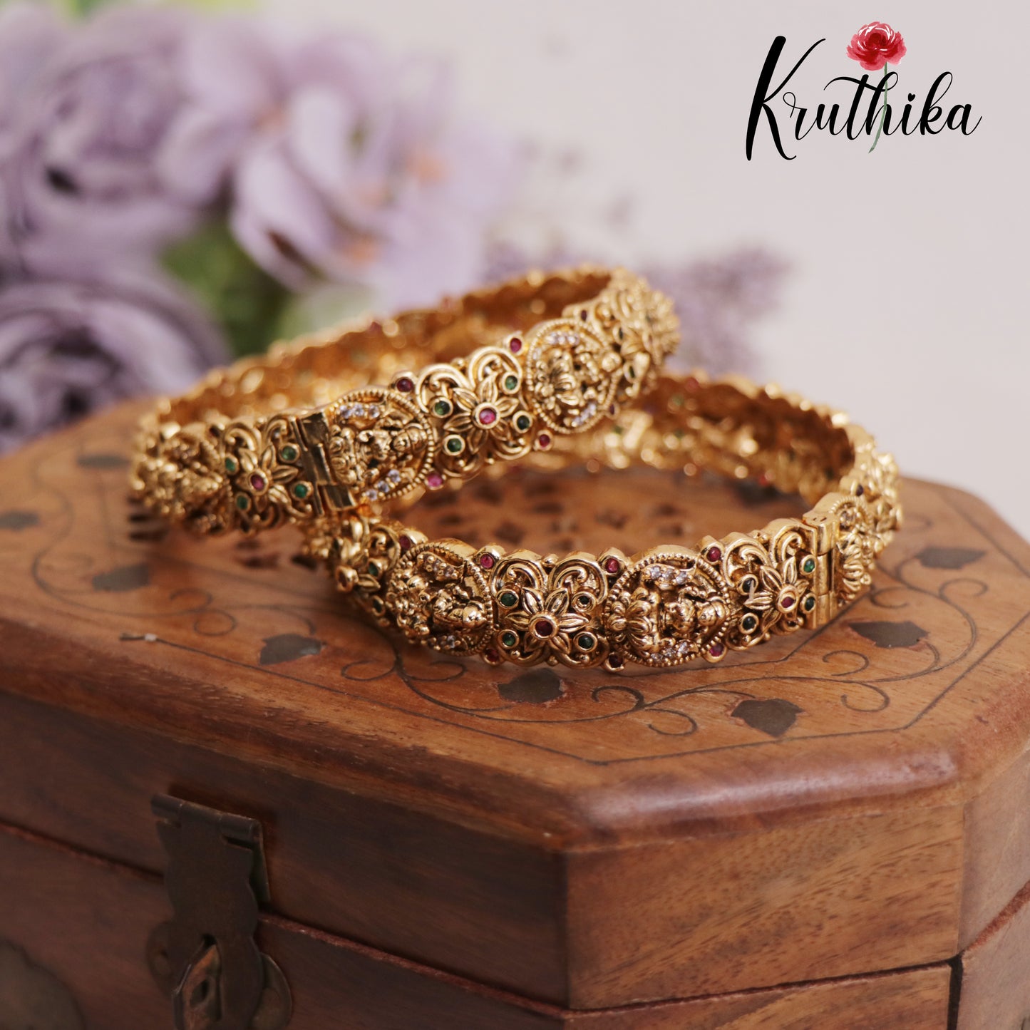 Premium Antique Nagas Lakshmi Openable Kada Bangles B374 (Set Of 2)