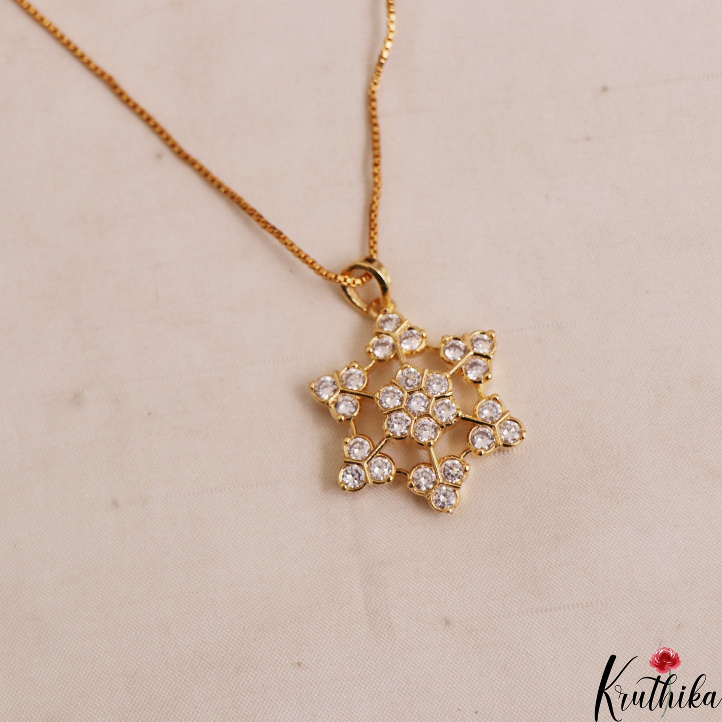 Trendy AD Floral Motifs Gold-Tone Chain Pendant Set NC2929